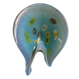 Vintage MCM Millifiore Blue Abstract Hand-Blown Horseshoe Shape Dish Decor Dish